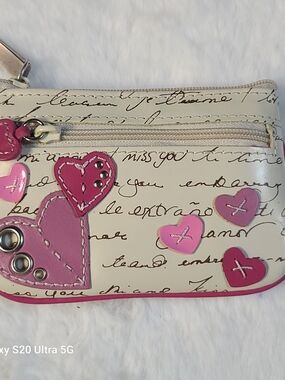 Fossil Cream Wristlet with Pink Heart Appliqués